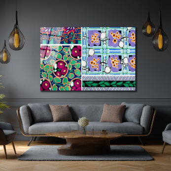 Canlı Renklerle Eclectic Desenler Cam Tablo - Glazella Sanat Koleksiyonu - Glazella Canlı Renklerle Eclectic Desenler Cam Tablo - Glazella Sanat Koleksiyonu - Glazella