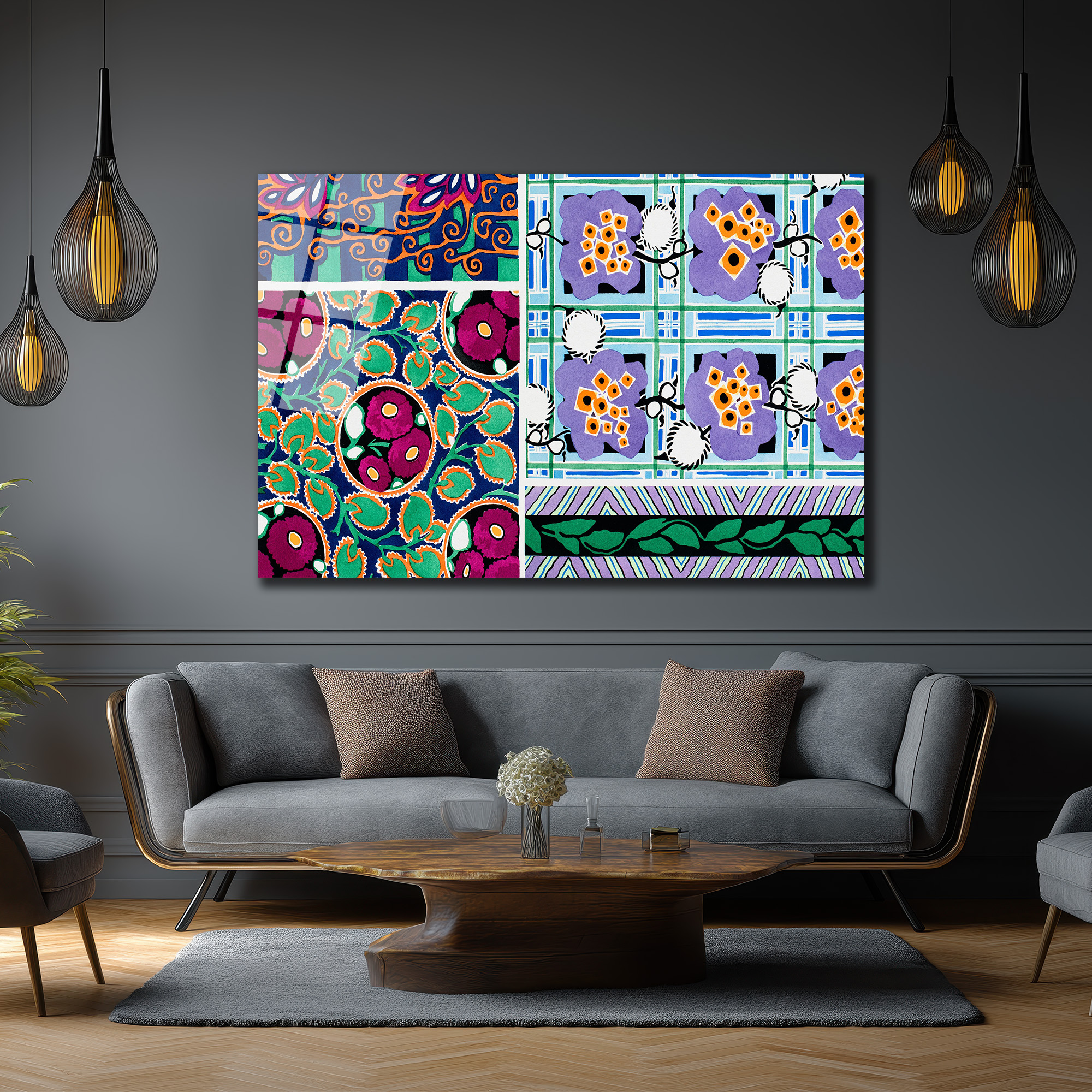 Canlı Renklerle Eclectic Desenler Cam Tablo - Glazella Sanat Koleksiyonu - Glazella Canlı Renklerle Eclectic Desenler Cam Tablo - Glazella Sanat Koleksiyonu - Glazella