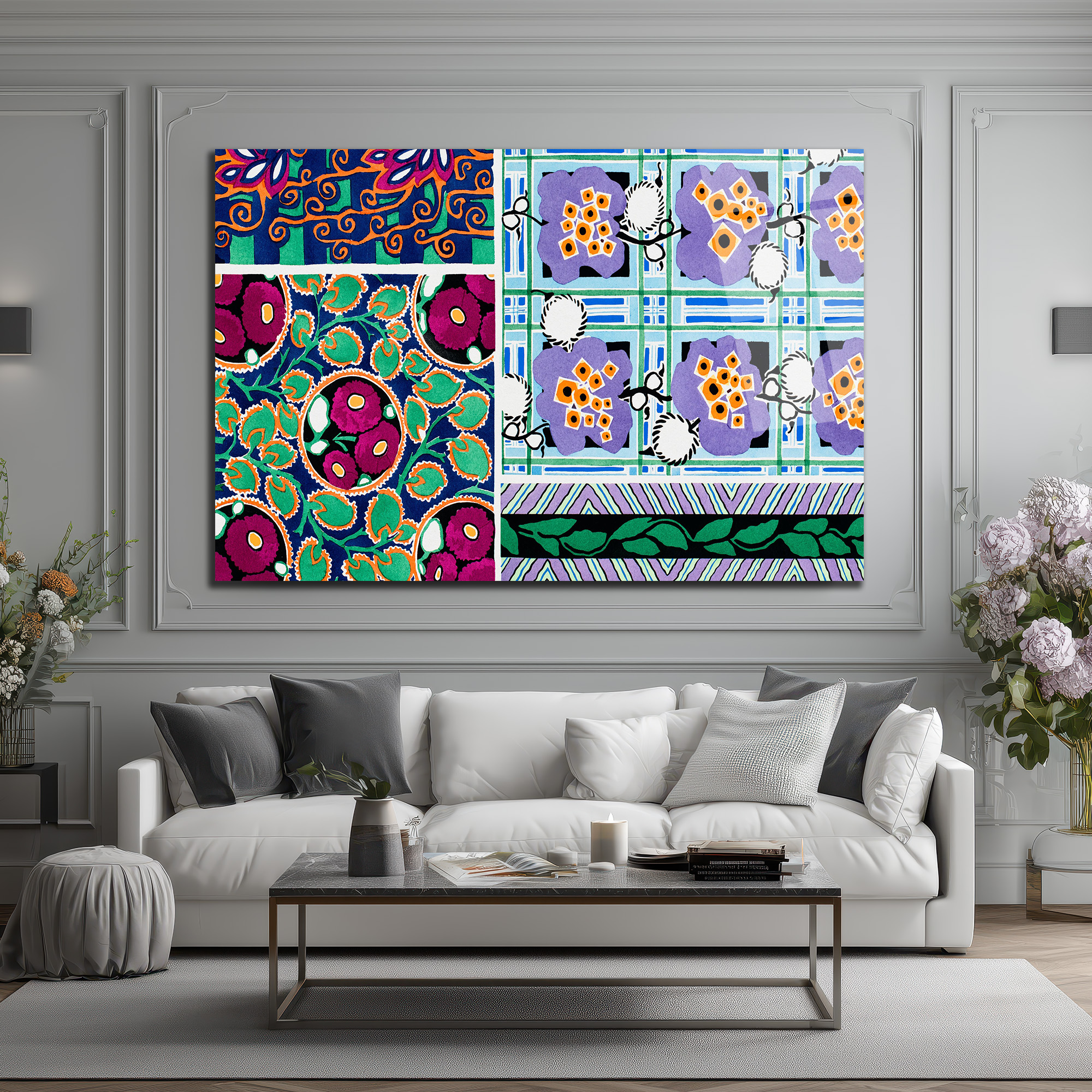 Canlı Renklerle Eclectic Desenler Cam Tablo - Glazella Sanat Koleksiyonu - Glazella Canlı Renklerle Eclectic Desenler Cam Tablo - Glazella Sanat Koleksiyonu - Glazella