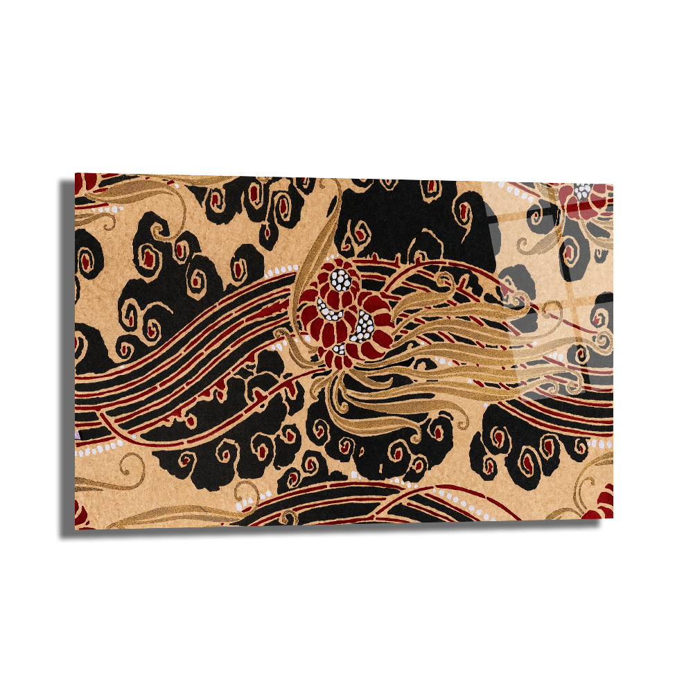 Art Nouveau Esintili Siyah Kırmızı Altın Desenli Cam Tablo - Glazella Art Nouveau Esintili Siyah Kırmızı Altın Desenli Cam Tablo - Glazella