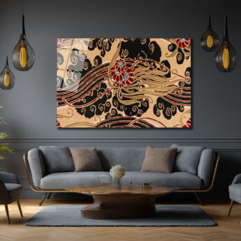 Art Nouveau Esintili Siyah Kırmızı Altın Desenli Cam Tablo - Glazella Art Nouveau Esintili Siyah Kırmızı Altın Desenli Cam Tablo - Glazella