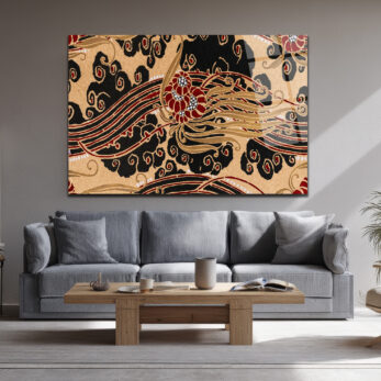 Art Nouveau Esintili Siyah Kırmızı Altın Desenli Cam Tablo - Glazella Art Nouveau Esintili Siyah Kırmızı Altın Desenli Cam Tablo - Glazella