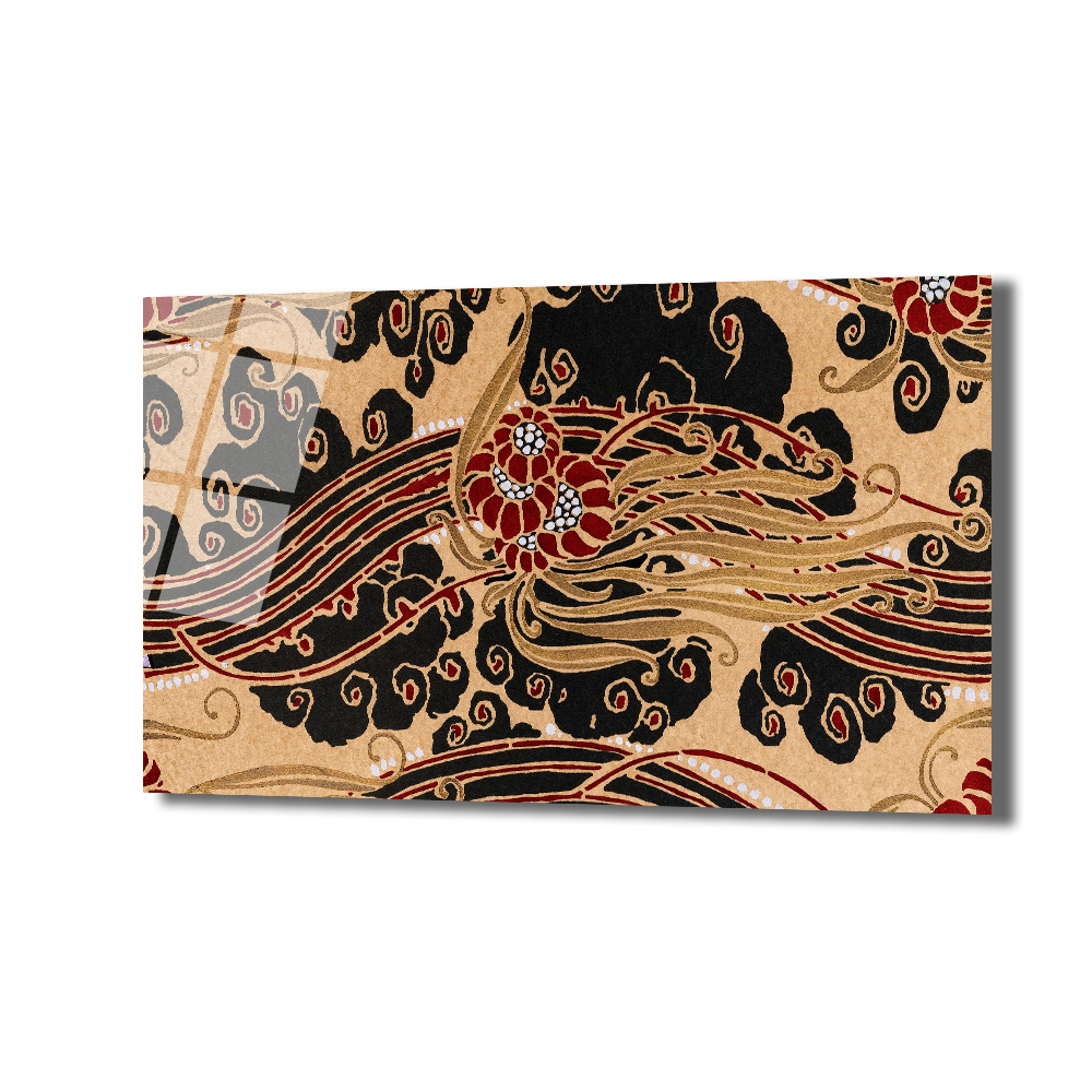 Art Nouveau Esintili Siyah Kırmızı Altın Desenli Cam Tablo - Glazella Art Nouveau Esintili Siyah Kırmızı Altın Desenli Cam Tablo - Glazella