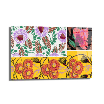 Canlı Floral Desenler Kolajı Cam Tablo - Glazella