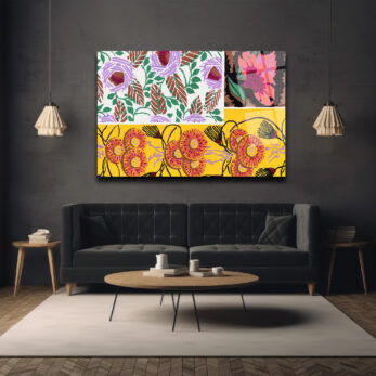 Canlı Floral Desenler Kolajı Cam Tablo - Glazella