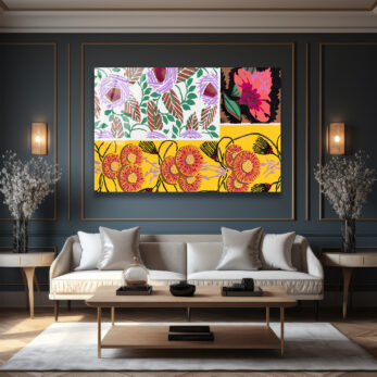 Canlı Floral Desenler Kolajı Cam Tablo - Glazella