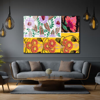 Canlı Floral Desenler Kolajı Cam Tablo - Glazella