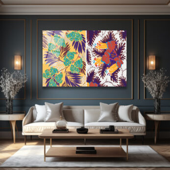 Canlı Botanik Desenli Modern Sanat Cam Tablo - Glazella