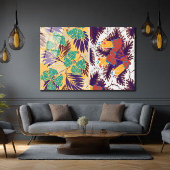 Canlı Botanik Desenli Modern Sanat Cam Tablo - Glazella