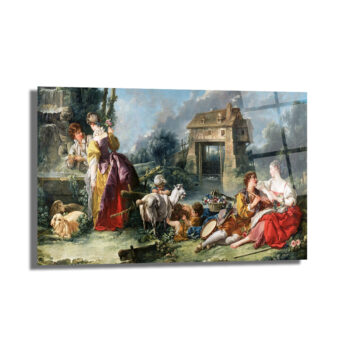 Rococo Pastoral Sahne Cam Tablo - Romantik Köy Hayatı Duvar Sanatı - Glazella