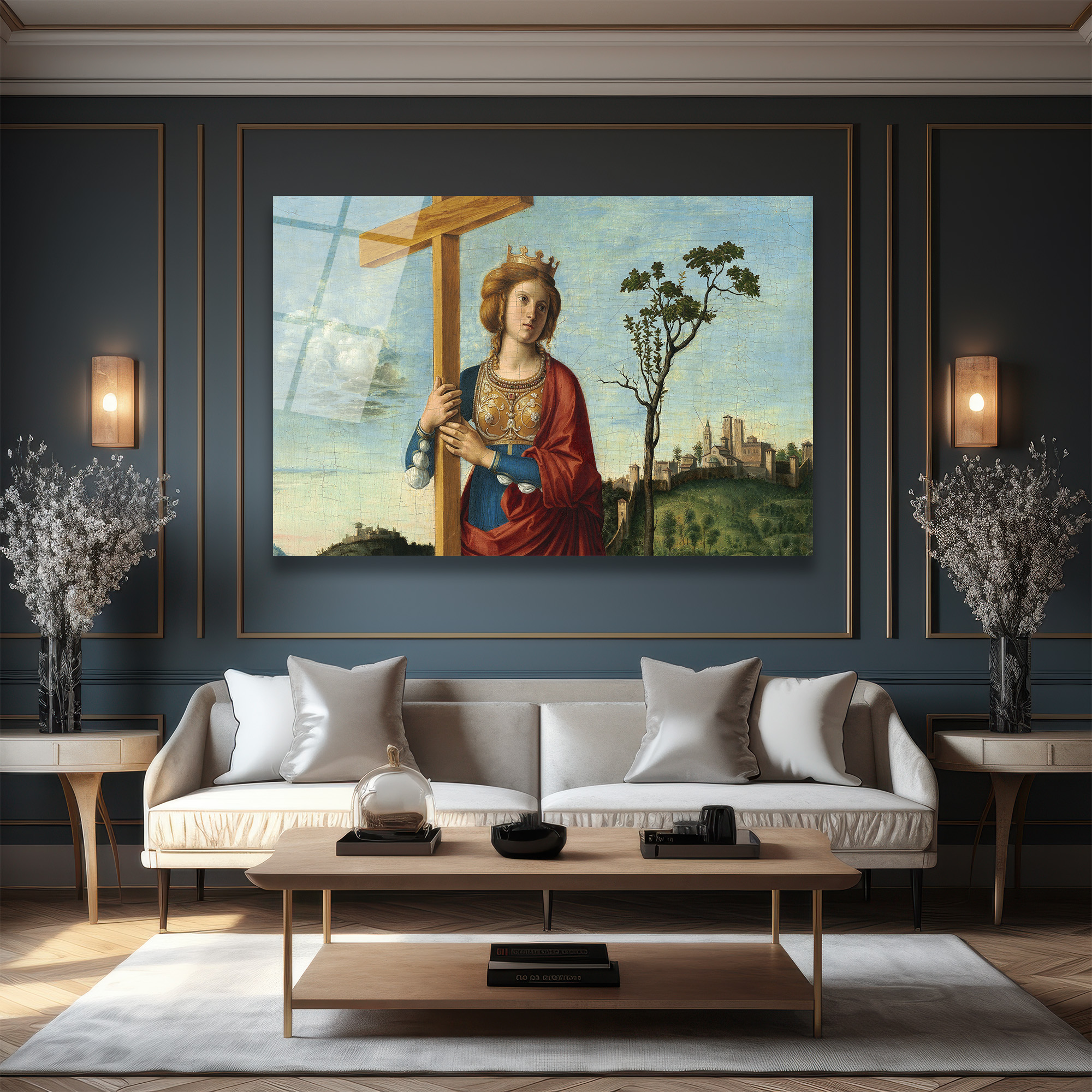 Rönesans Kraliçesi ve Haç Temalı Sanat Cam Tablo - Glazella Rönesans Kraliçesi ve Haç Temalı Sanat Cam Tablo - Glazella
