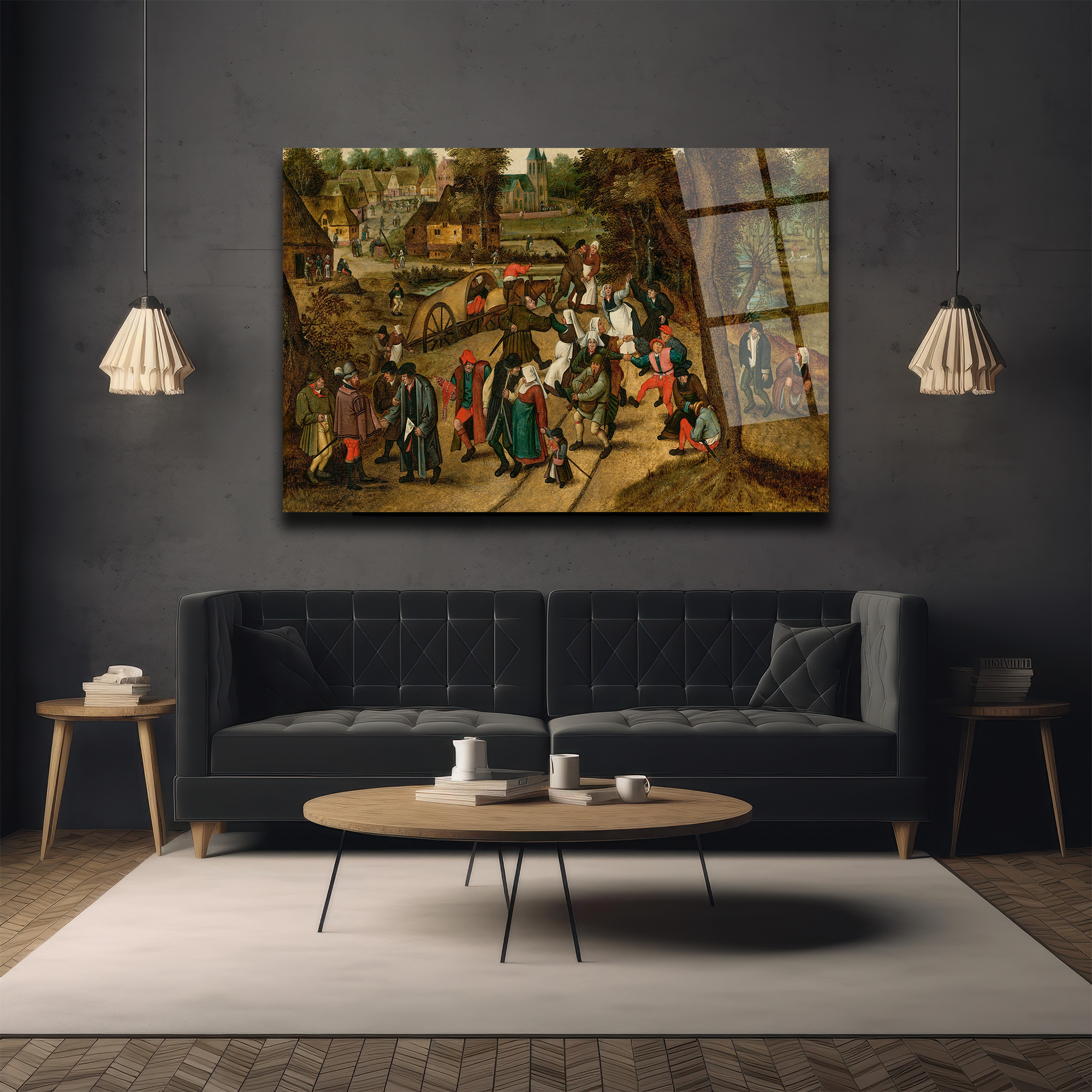 Bruegel Tarzı Köy Şenliği Cam Tablo - Canlı Tarihi Atmosfer - Glazella Bruegel Tarzı Köy Şenliği Cam Tablo - Canlı Tarihi Atmosfer - Glazella