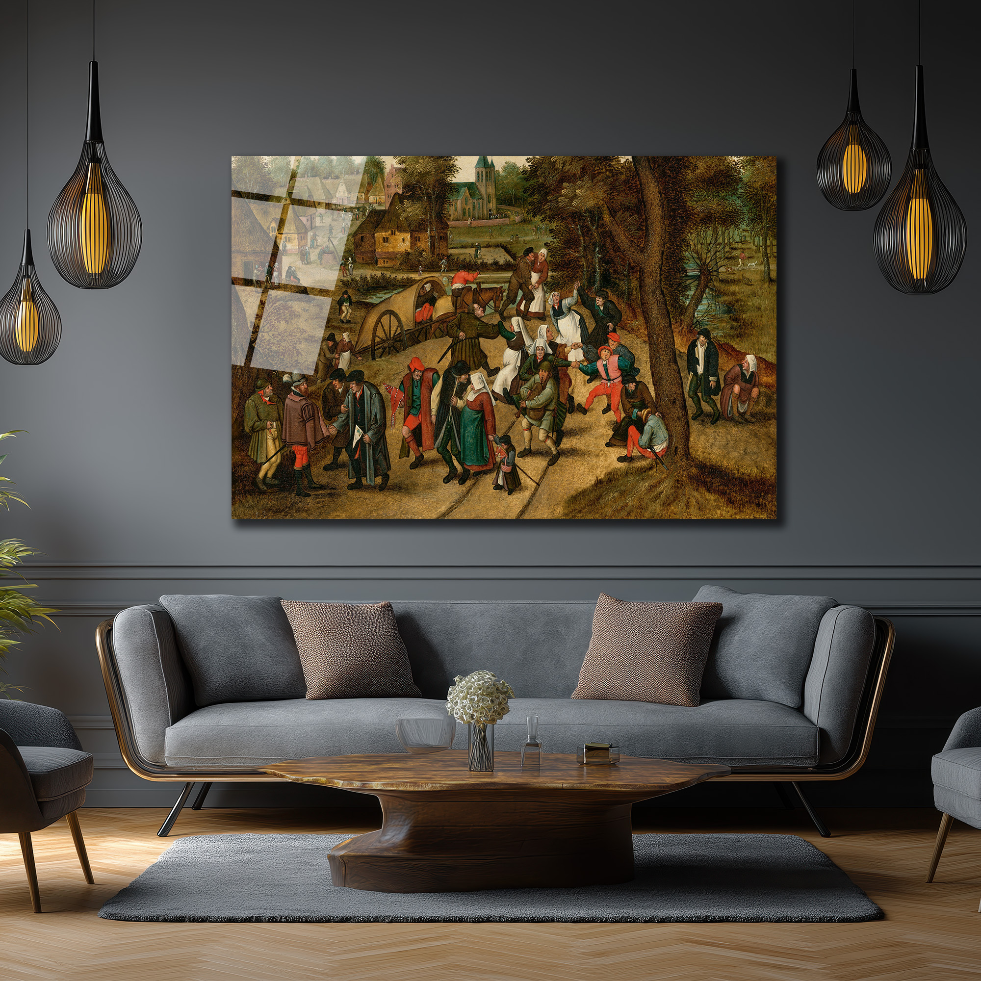 Bruegel Tarzı Köy Şenliği Cam Tablo - Canlı Tarihi Atmosfer - Glazella Bruegel Tarzı Köy Şenliği Cam Tablo - Canlı Tarihi Atmosfer - Glazella