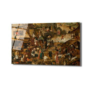 Bruegel Tarzı Hollanda Atasözleri Temalı Sanatsal Cam Tablo - Glazella