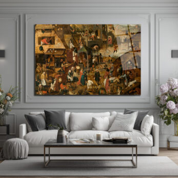 Bruegel Tarzı Hollanda Atasözleri Temalı Sanatsal Cam Tablo - Glazella