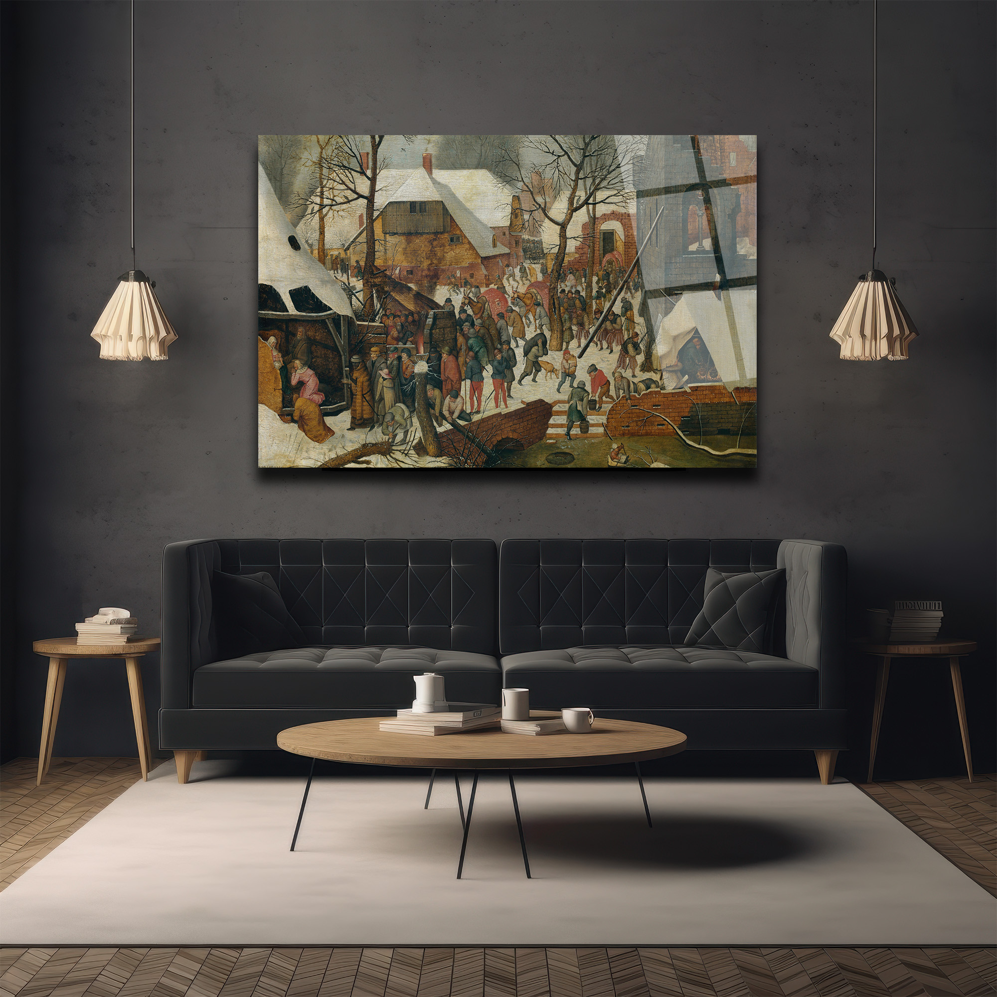 Bruegel Tarzı Kış Manzarası: Gizemli Işık Cam Tablo - Glazella Bruegel Tarzı Kış Manzarası: Gizemli Işık Cam Tablo - Glazella