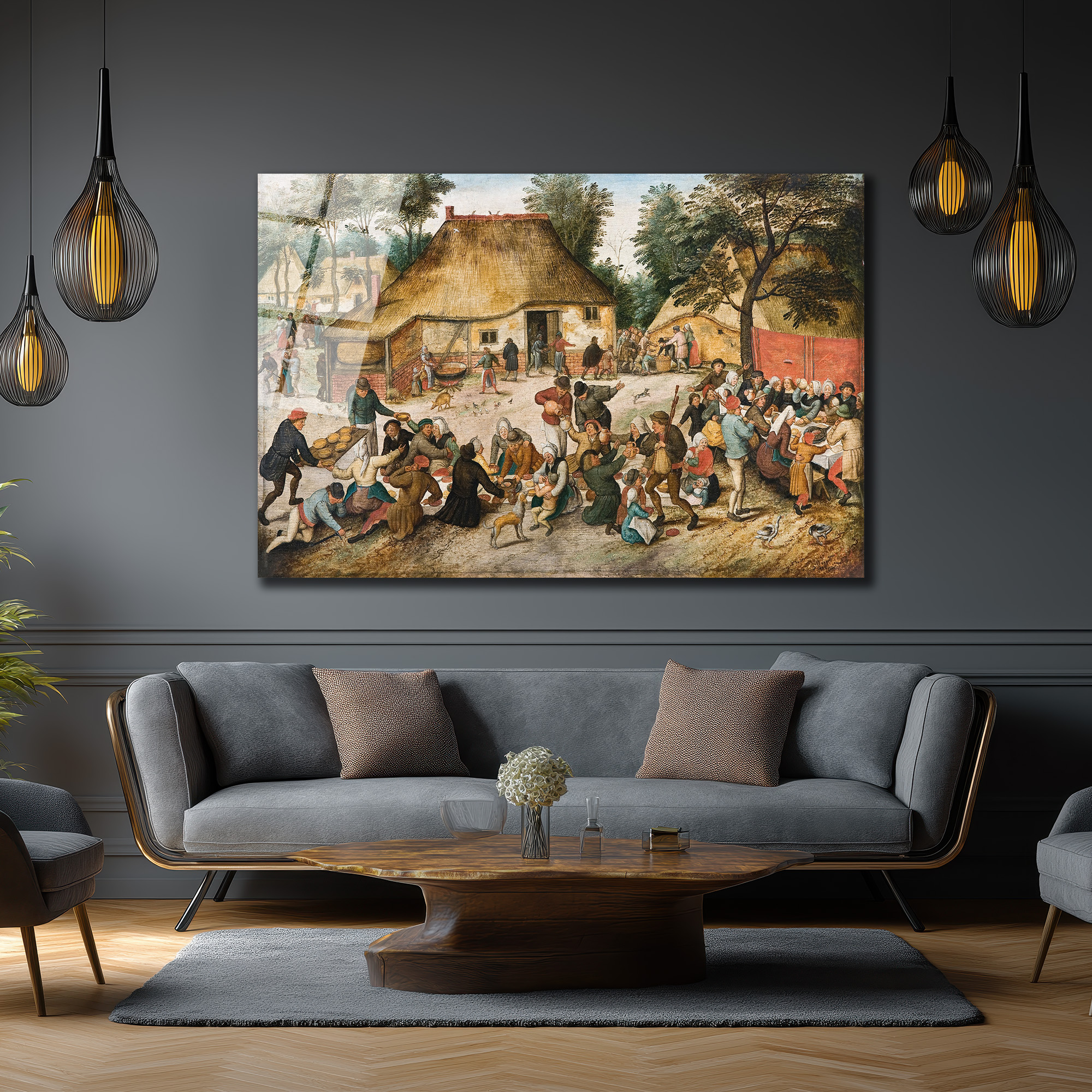 Bruegel Tarzı Köy Şenliği Cam Tablo: Rustik Yaşamın Canlılığı - Glazella Bruegel Tarzı Köy Şenliği Cam Tablo: Rustik Yaşamın Canlılığı - Glazella