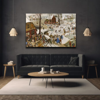 Bruegel Tarzı Kış Köyü Manzarası Temperli Cam Tablo - Glazella Bruegel Tarzı Kış Köyü Manzarası Temperli Cam Tablo - Glazella