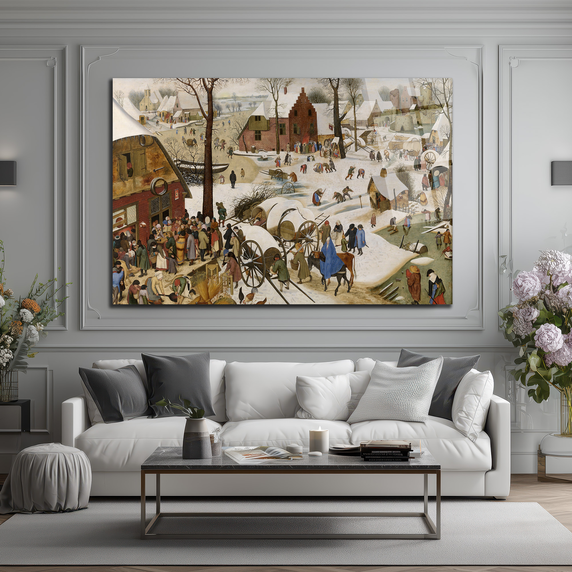 Bruegel Tarzı Kış Köyü Manzarası Temperli Cam Tablo - Glazella Bruegel Tarzı Kış Köyü Manzarası Temperli Cam Tablo - Glazella