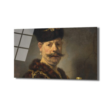 Rembrandt Stili Bıyıklı Adam Portresi Cam Tablo - Glazella