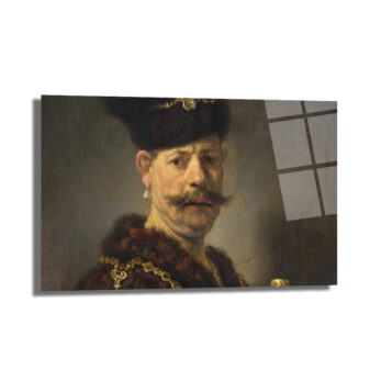 Rembrandt Stili Bıyıklı Adam Portresi Cam Tablo - Glazella