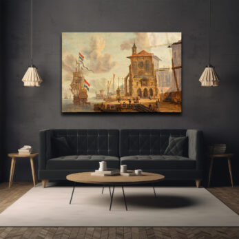 Tarihi Liman Manzarası Klasik Sanat Cam Tablo - Glazella Tarihi Liman Manzarası Klasik Sanat Cam Tablo - Glazella