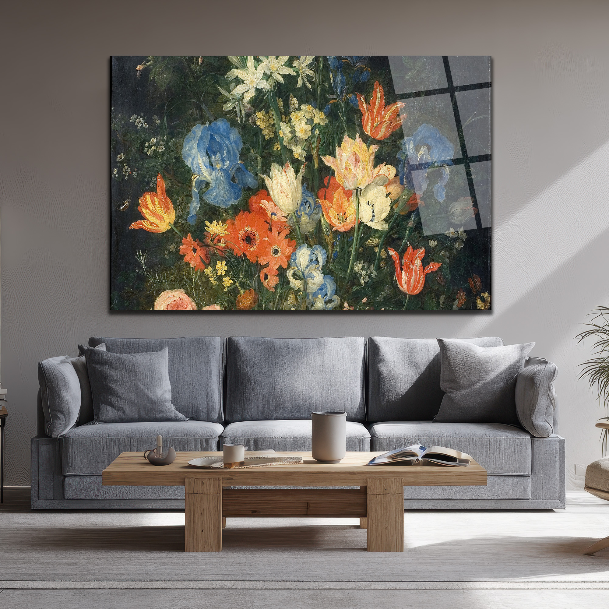 Barok Çiçek Buketi Cam Tablo: Canlı Renklerle Duvarınıza Sanatsal Dokunuş - Glazella Barok Çiçek Buketi Cam Tablo: Canlı Renklerle Duvarınıza Sanatsal Dokunuş - Glazella