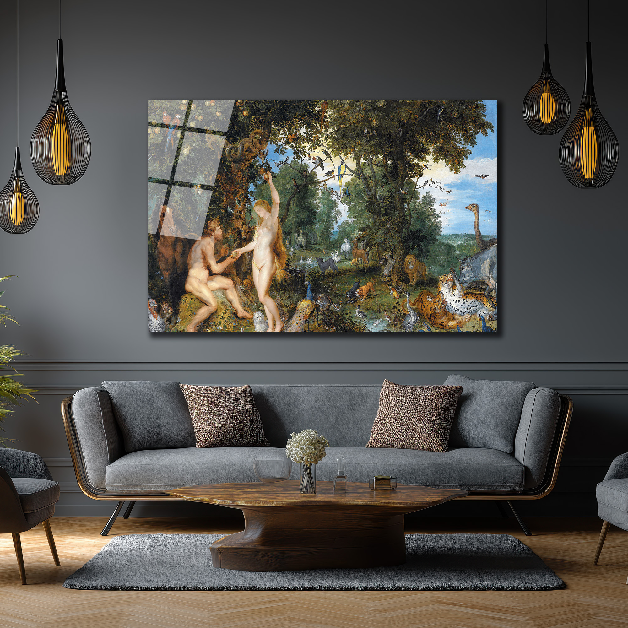 Adem ve Havva Cennet Bahçesi Temalı Sanatsal Cam Tablo - Glazella Adem ve Havva Cennet Bahçesi Temalı Sanatsal Cam Tablo - Glazella