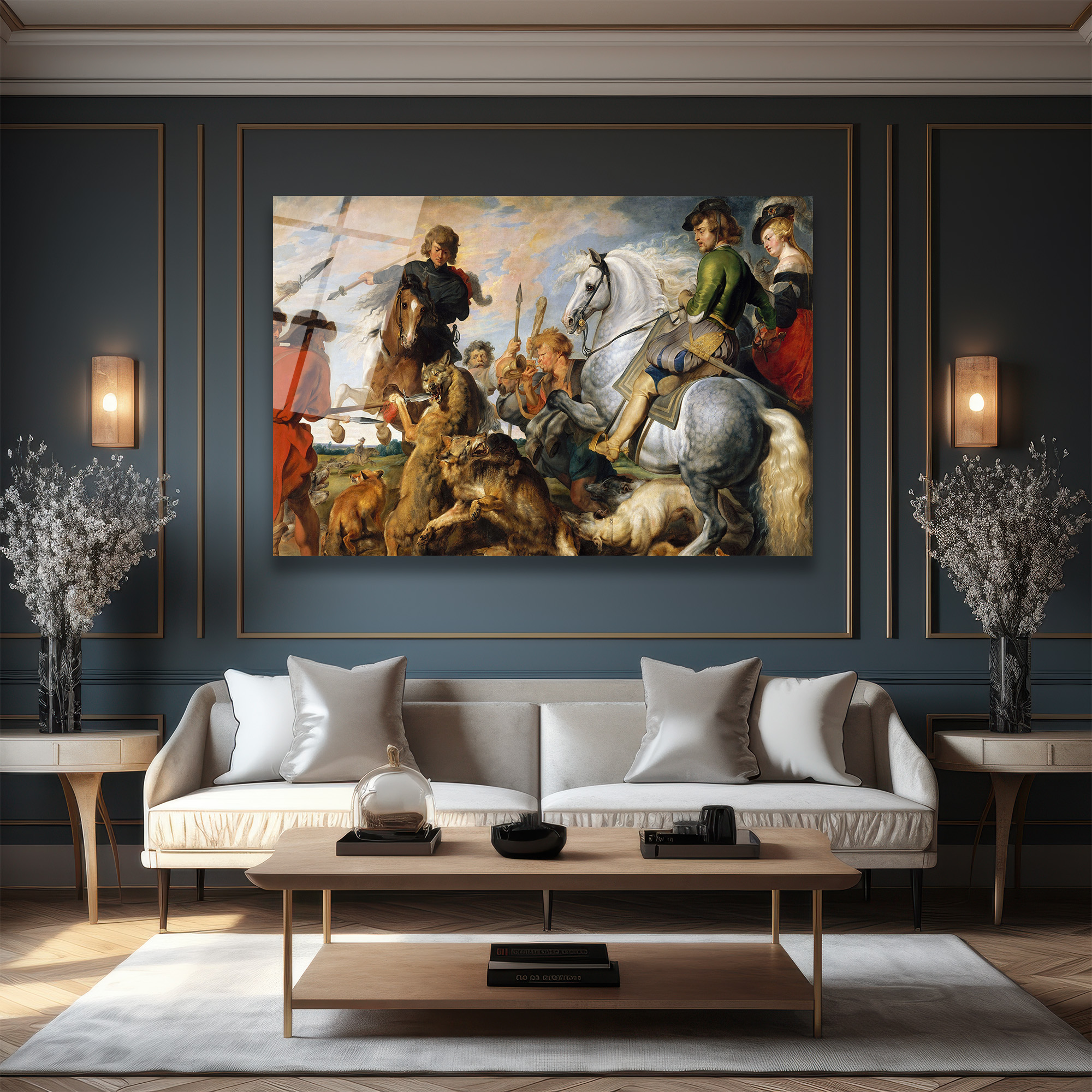 Barok Av Sahnesi: Rubens Tarzı Sanat Eseri Cam Tablo - Glazella Barok Av Sahnesi: Rubens Tarzı Sanat Eseri Cam Tablo - Glazella