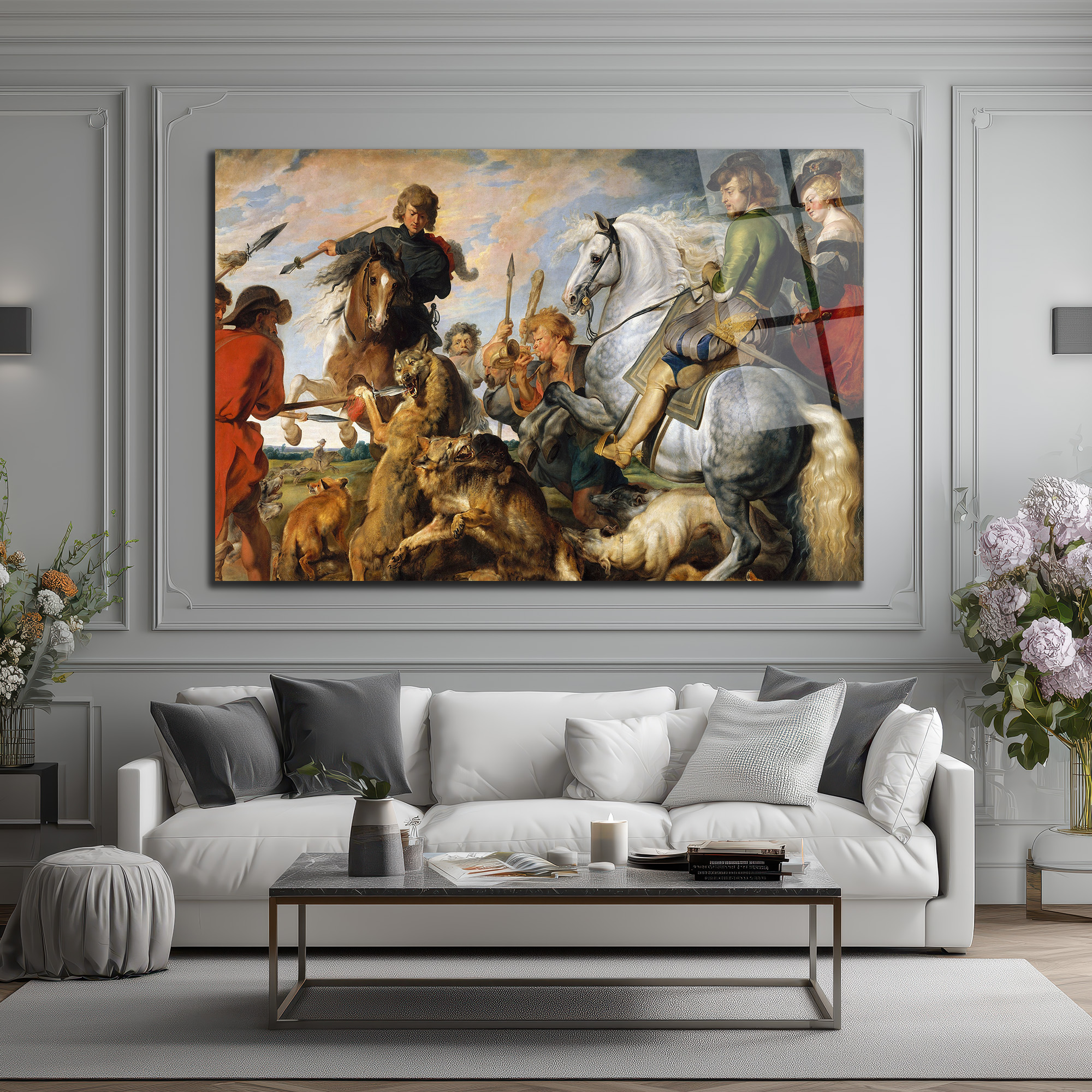 Barok Av Sahnesi: Rubens Tarzı Sanat Eseri Cam Tablo - Glazella Barok Av Sahnesi: Rubens Tarzı Sanat Eseri Cam Tablo - Glazella
