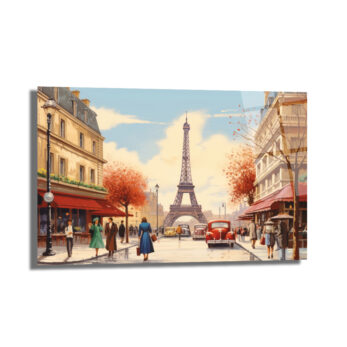Eiffel Kulesi Manzaralı Paris Sokağı Sanat Cam Tablo - Glazella