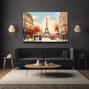 Eiffel Kulesi Manzaralı Paris Sokağı Sanat Cam Tablo - Glazella Eiffel Kulesi Manzaralı Paris Sokağı Sanat Cam Tablo - Glazella