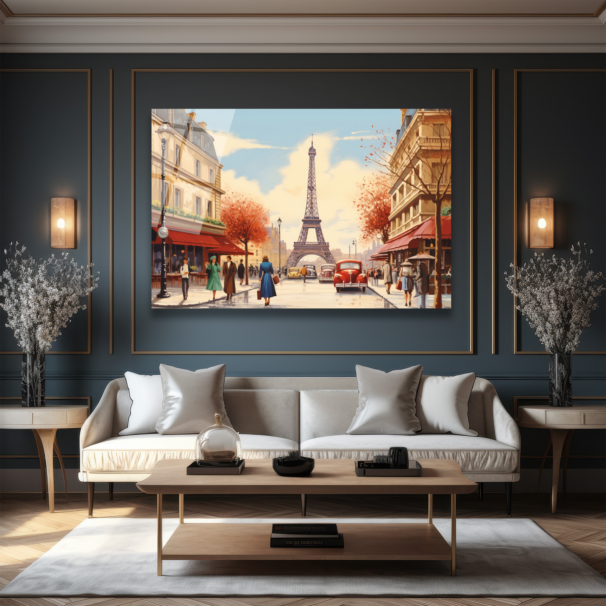 Eiffel Kulesi Manzaralı Paris Sokağı Sanat Cam Tablo - Glazella Eiffel Kulesi Manzaralı Paris Sokağı Sanat Cam Tablo - Glazella