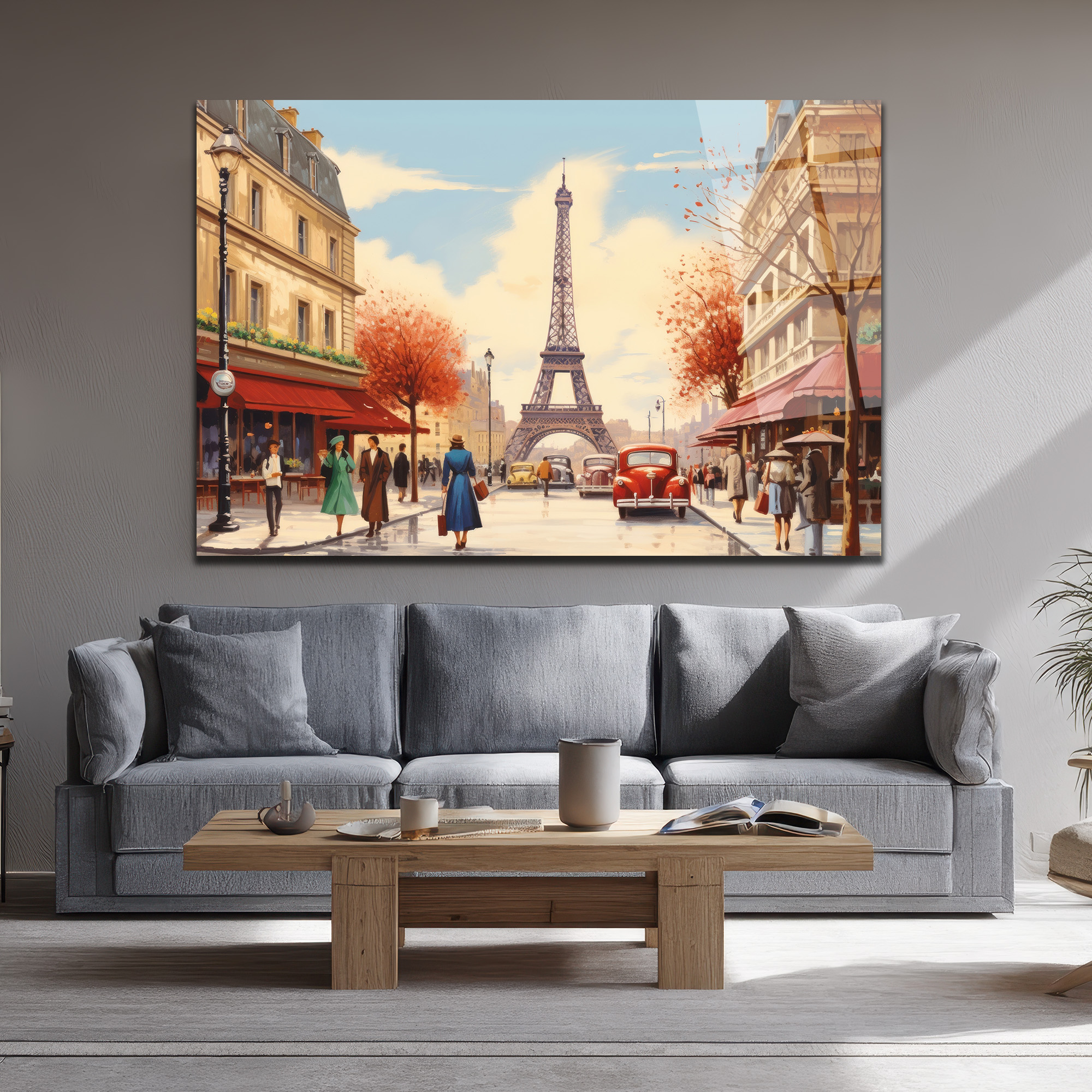 Eiffel Kulesi Manzaralı Paris Sokağı Sanat Cam Tablo - Glazella Eiffel Kulesi Manzaralı Paris Sokağı Sanat Cam Tablo - Glazella
