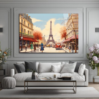 Eiffel Kulesi Manzaralı Paris Sokağı Sanat Cam Tablo - Glazella Eiffel Kulesi Manzaralı Paris Sokağı Sanat Cam Tablo - Glazella