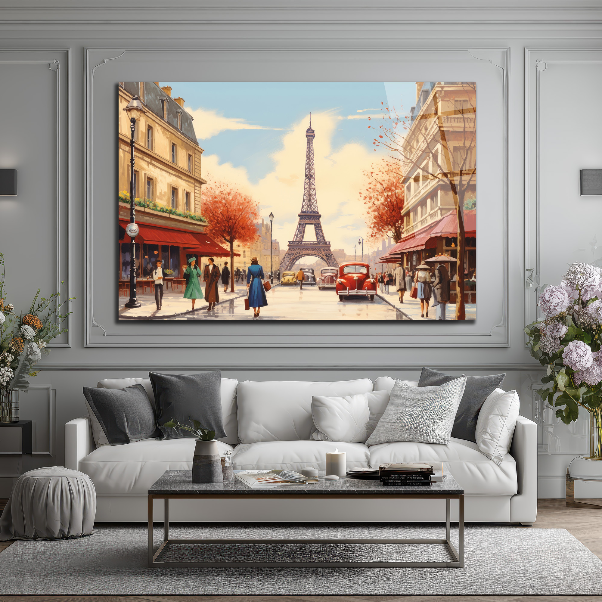 Eiffel Kulesi Manzaralı Paris Sokağı Sanat Cam Tablo - Glazella Eiffel Kulesi Manzaralı Paris Sokağı Sanat Cam Tablo - Glazella