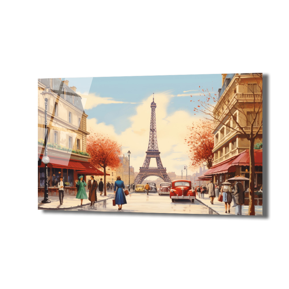 Eiffel Kulesi Manzaralı Paris Sokağı Sanat Cam Tablo - Glazella Eiffel Kulesi Manzaralı Paris Sokağı Sanat Cam Tablo - Glazella