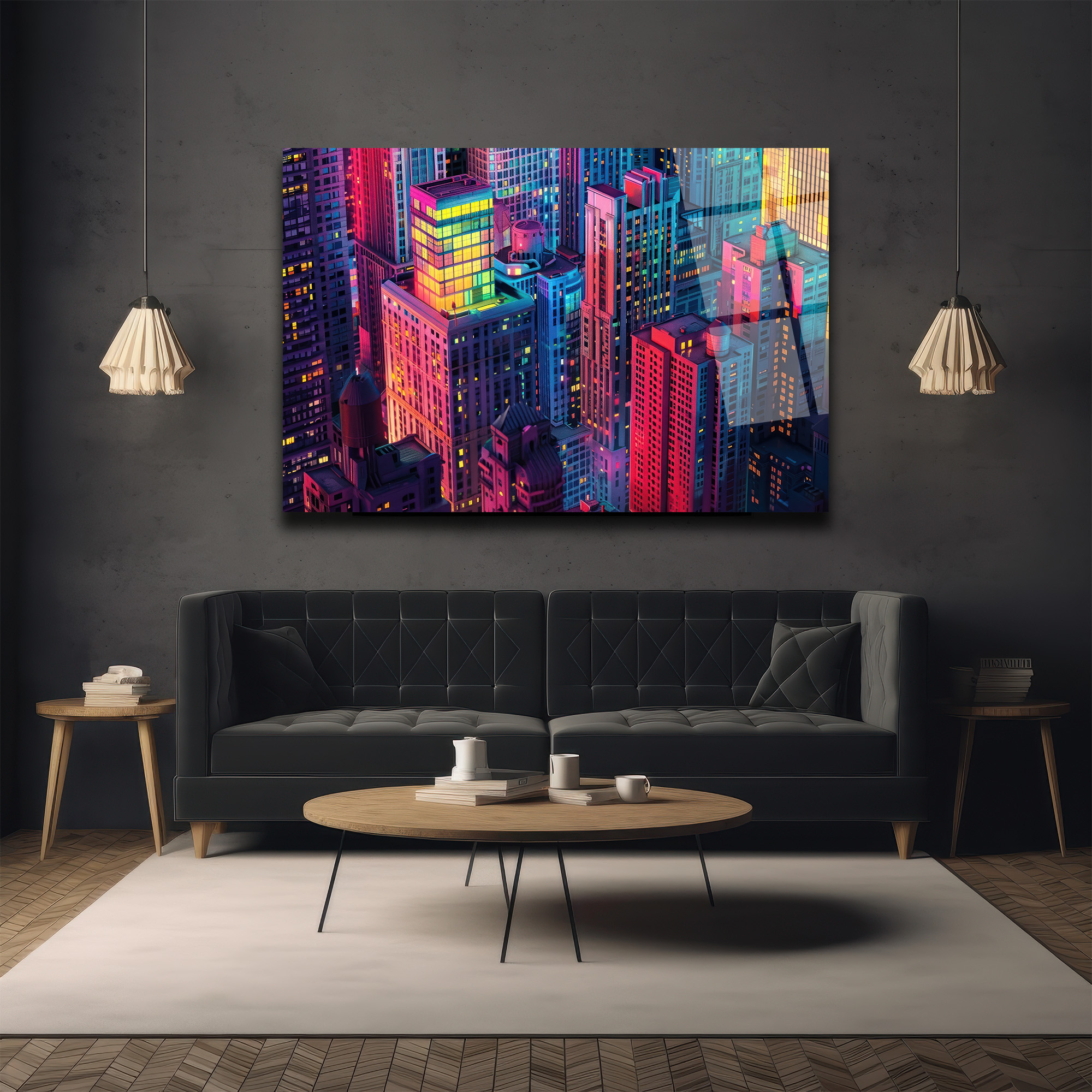 Neon Şehir Işıkları Cam Tablo - Modern Şehir Manzarası - Glazella Neon Şehir Işıkları Cam Tablo - Modern Şehir Manzarası - Glazella