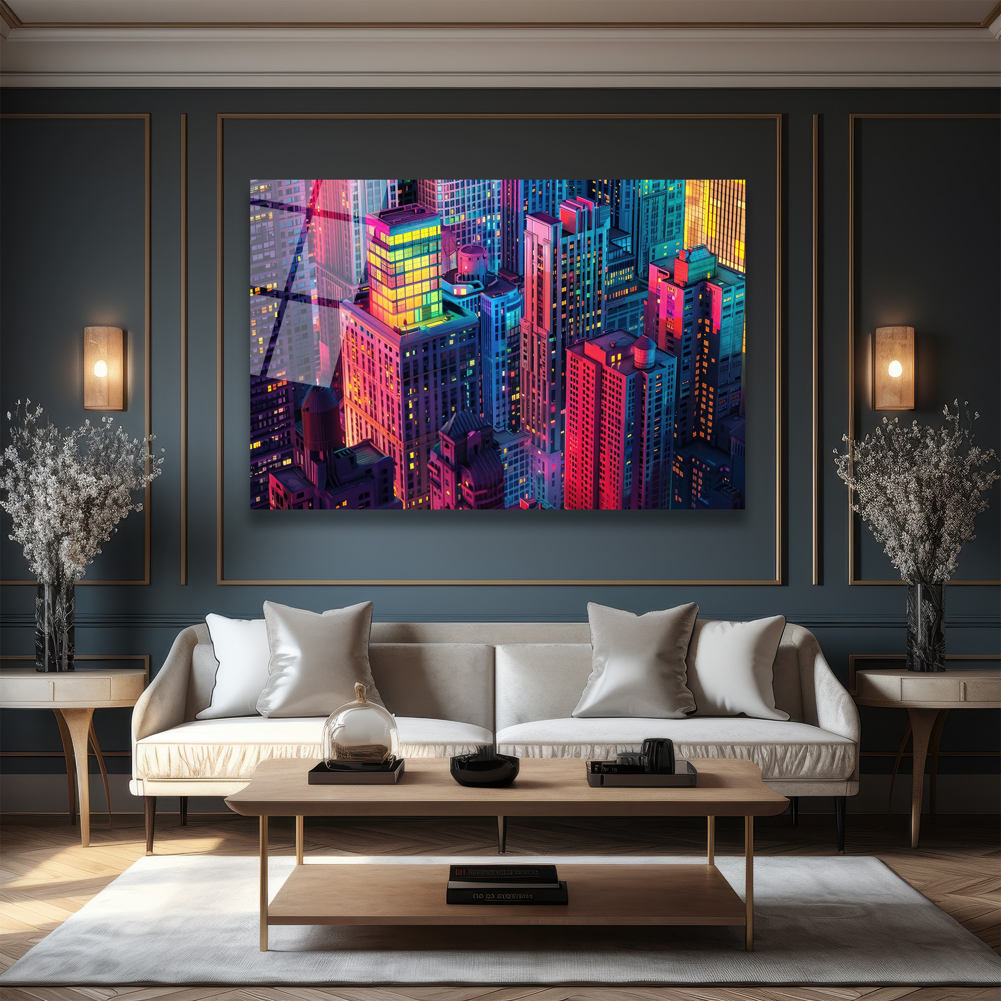 Neon Şehir Işıkları Cam Tablo - Modern Şehir Manzarası - Glazella Neon Şehir Işıkları Cam Tablo - Modern Şehir Manzarası - Glazella