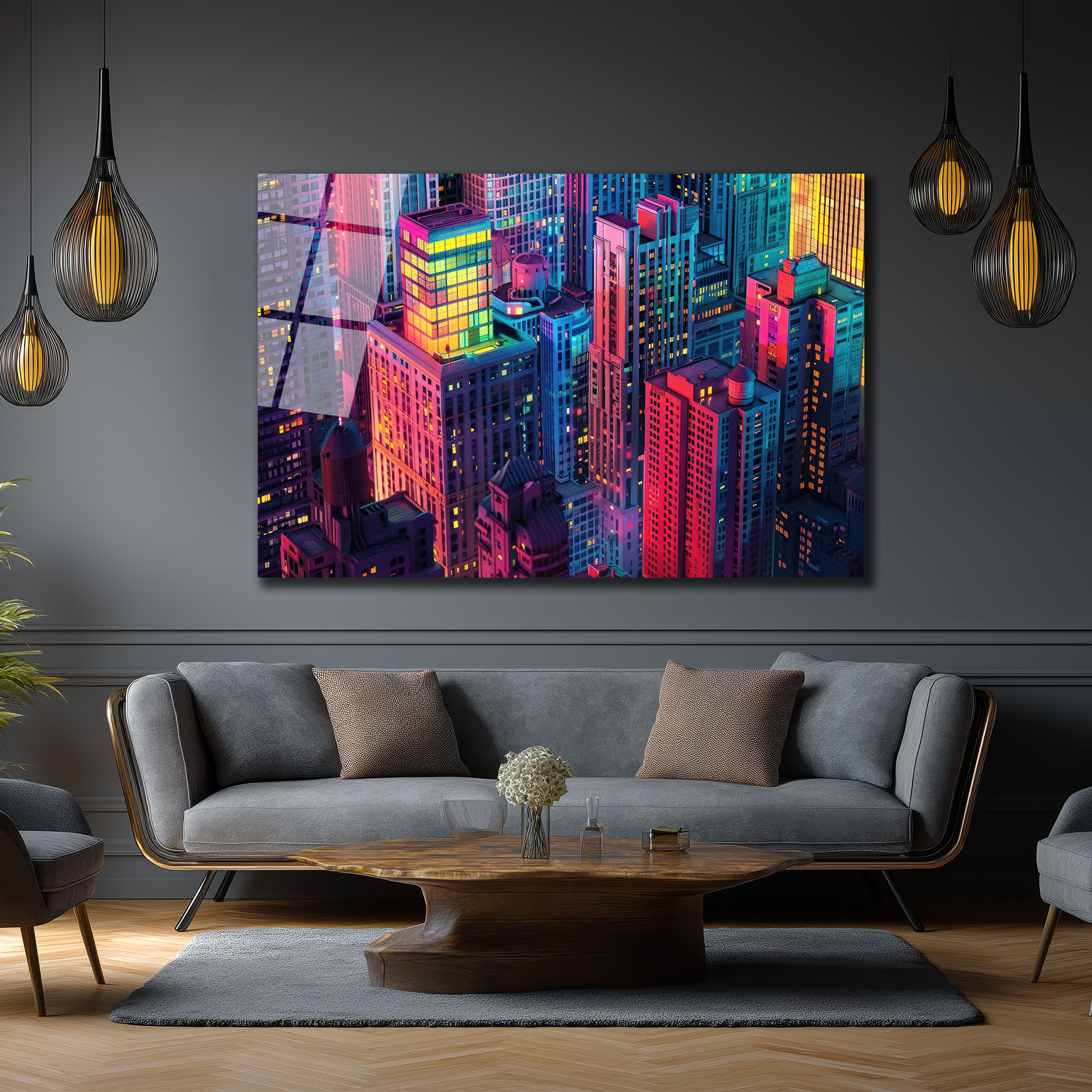 Neon Şehir Işıkları Cam Tablo - Modern Şehir Manzarası - Glazella Neon Şehir Işıkları Cam Tablo - Modern Şehir Manzarası - Glazella