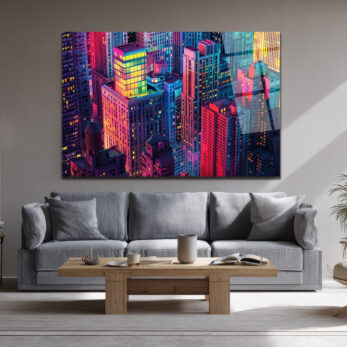 Neon Şehir Işıkları Cam Tablo - Modern Şehir Manzarası - Glazella Neon Şehir Işıkları Cam Tablo - Modern Şehir Manzarası - Glazella
