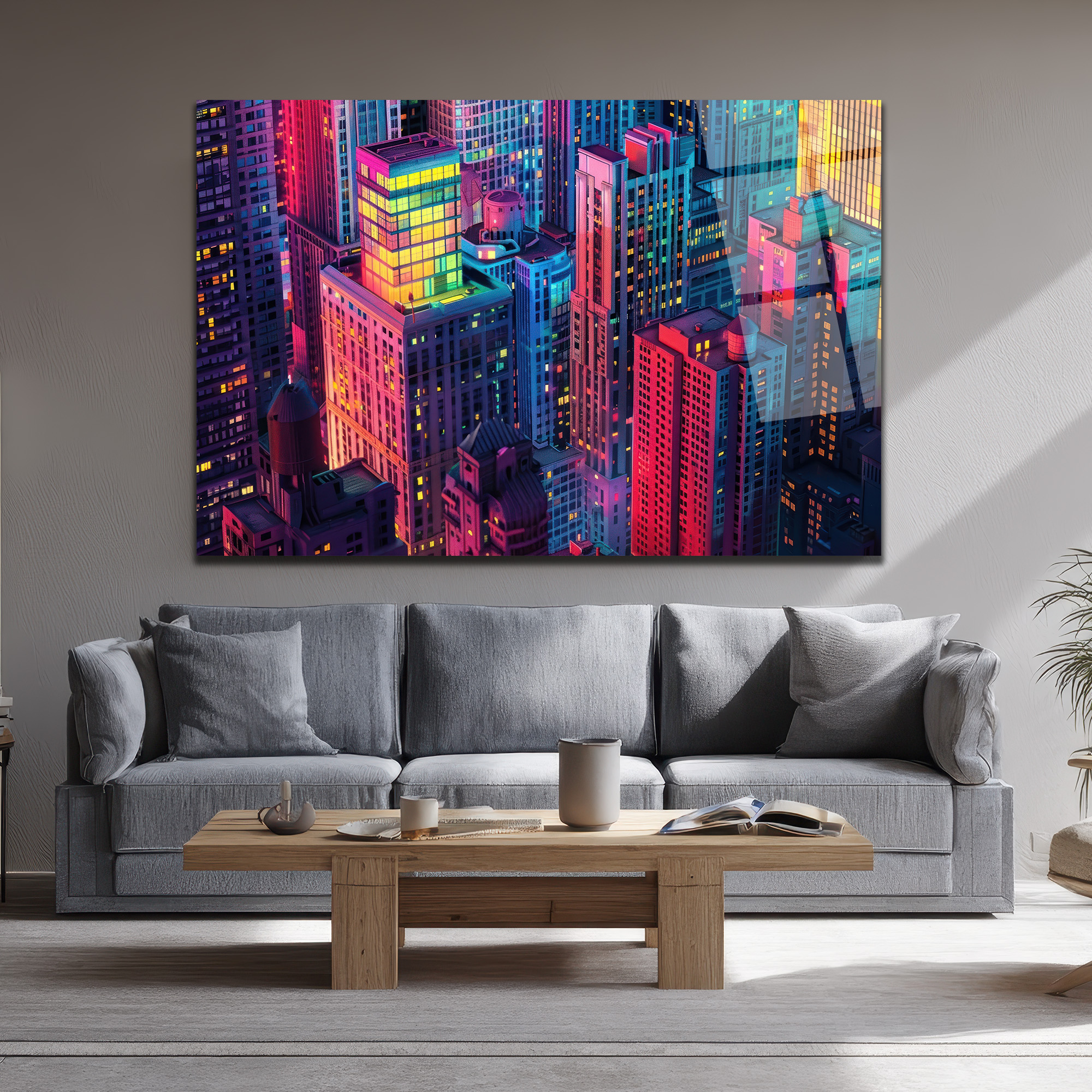 Neon Şehir Işıkları Cam Tablo - Modern Şehir Manzarası - Glazella Neon Şehir Işıkları Cam Tablo - Modern Şehir Manzarası - Glazella