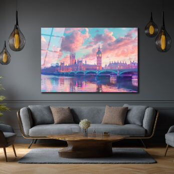 Londra Big Ben Gün Batımı Manzarası Cam Tablo - Glazella