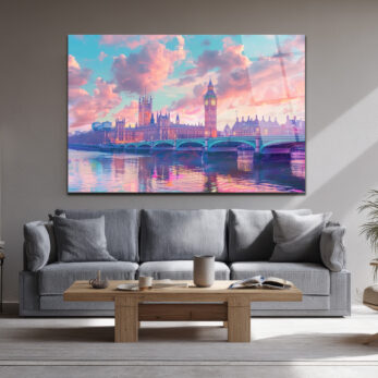 Londra Big Ben Gün Batımı Manzarası Cam Tablo - Glazella