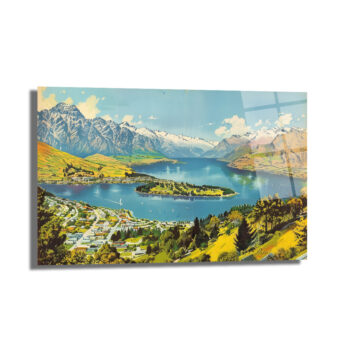 Queenstown Manzarası Cam Tablo - Karlı Dağlar ve Huzurlu Göl - Glazella