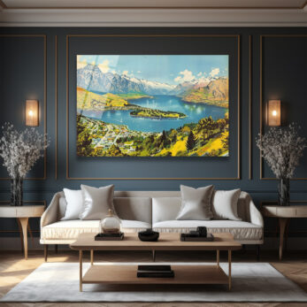 Queenstown Manzarası Cam Tablo - Karlı Dağlar ve Huzurlu Göl - Glazella