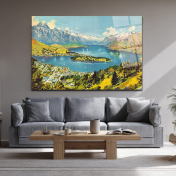 Queenstown Manzarası Cam Tablo - Karlı Dağlar ve Huzurlu Göl - Glazella