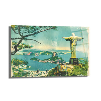 Rio de Janeiro İsa Heykeli Vintage Cam Tablo - Glazella