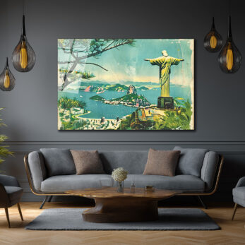 Rio de Janeiro İsa Heykeli Vintage Cam Tablo - Glazella