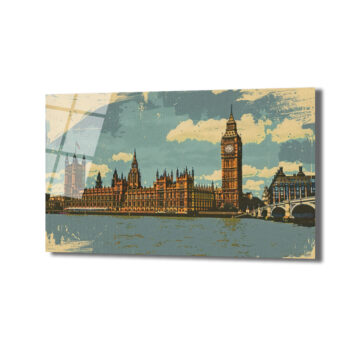 Vintage Londra Big Ben Manzarası Cam Tablo - Glazella